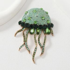 Jellyfish Brooch Zinc Alloy Rhinestone Glass Crystal Tassel Vintage Ocean Theme Fashion Jewelry For Women