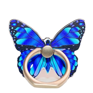 Blue butterfly phone ring holder with rotatable champagne gold metal kickstand