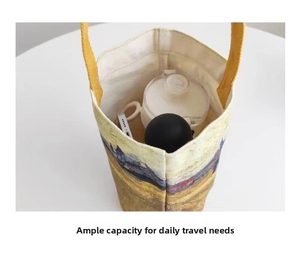 Detail shot of canvas bucket bag interior showing spacious capacity for daily items