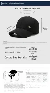 Size chart showing baseball cap dimensions 56-60cm and head measurement guide