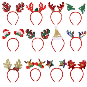 Christmas Headband Reindeer Antlers Sequin Star Santa Claus Party Decoration Hair Accessory Festive Novelty