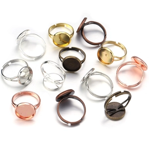 Adjustable DIY ring base trays in gold silver and black metal finishes for jewelry making