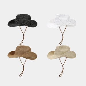 Panama straw hat for women in four colors with shimmering sequins and chin strap
