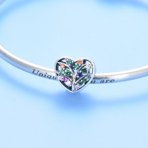 S925 Sterling Silver Family Tree Charm with Multi-Color Zircon and Unique Engraving