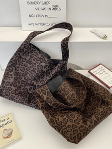 Leopard Print Tote Bag Suede Large Capacity Shoulder Bag Trendy Street Style Niche Design Handbag Women Fashion
