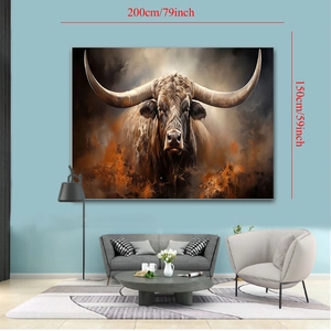 Artistic longhorn bull tapestry 200x150cm shown as a large decorative wall hanging