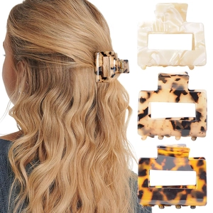Acetate Geometric Hollow Hair Claw Rectangular Tortoiseshell Marble Pattern Bow Shape Hair Clip For Women Fashion Jewelry