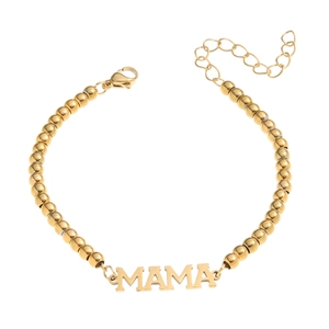 18K gold plated stainless steel mama bead bracelet with adjustable chain and lobster clasp