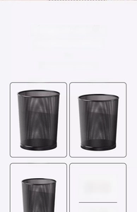 Three sizes comparison of round black wire mesh wastebaskets for office and home