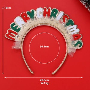 Sparkly Merry Christmas headband with colorful sequin letters and gold star mesh, 18x20.5cm
