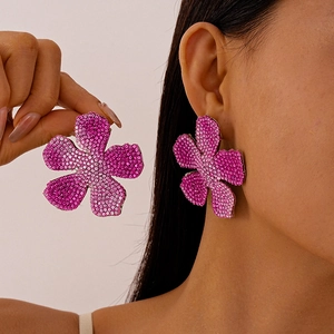 Oversized Flower Stud Earrings With Gradient Rhinestone And Silver Earring Post Statement Luxury Floral Jewelry For Women