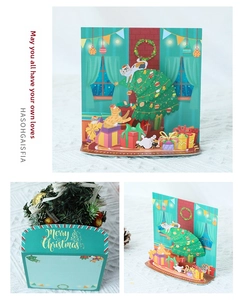 3D Pop-Up Weihnachtskarte mit festlicher Katze und beschreibbarem Leerbereich