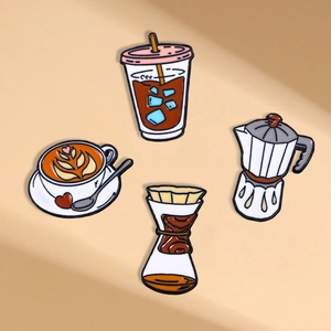 Cartoon Coffee Enamel Brooch Alloy Creative Iced Latte Mocha Pot Kettle Lapel Pins For Clothing Backpack Decoration