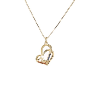 Gold Mom pendant necklace with micro-paved cubic zirconia and colorful gemstones