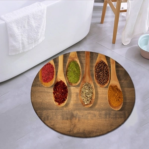 Alfombra redonda de franela absorbente con diseño de cucharas de especias para cocina