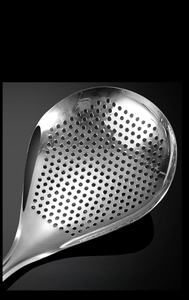 Detailed close-up of 304 stainless steel colander with uniform round drainage holes