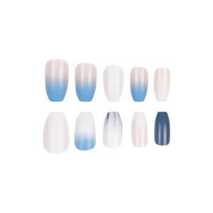 Faux ongles ballerine courts avec dégradé bleu mat et texture marbre, lot de 10 pièces