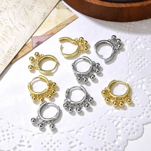 Retro Geometric Copper Hoop Earrings With Metal Sphere Pendants 18k Gold Plated Bohemian Ins Style For Women
