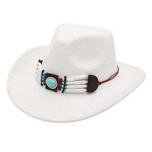 White western cowboy felt hat with ethnic beaded band and turquoise stone accent