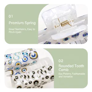 PVC hair claw clip with eye print marble finish and strong metal spring accessory