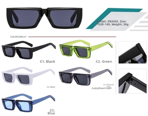 Detailansicht der ZN3695 quadratischen Sonnenbrille Maße und fünf Farboptionen Übersicht