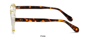 Side view of polygon glasses with yellow transparent frame and tortoiseshell textured temples