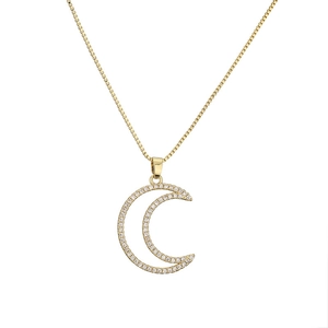 Collana con pendente a mezzaluna placcata in oro e zirconi micro-incastonati per donne