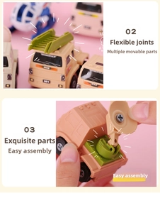 Detail of movable joints and assembly structure on these construction toy vehicles