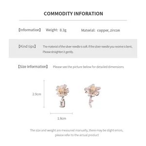 Detailed size chart for geometric flower drop earrings with copper and zircon material