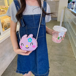 Cute purple cartoon rabbit crossbody bag for girls with white braided strap