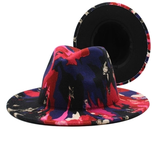 Felt fedora hat with vibrant graffiti print in blue and red for men and women