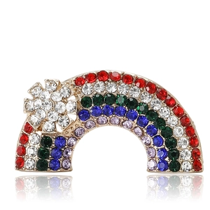 Rainbow rhinestone crystal brooch in gold-toned alloy with sparkling star accent