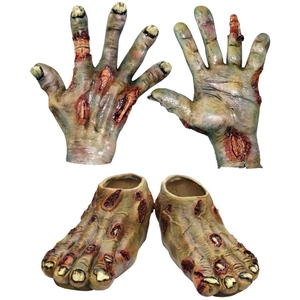 Zombie Gloves And Foot Covers Latex Bloody Rotting Realistic Halloween Cosplay Party Props Spoof Accessories
