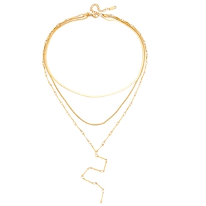 Three-layer 18K gold-plated stainless steel layered necklace with snake chain and Y-lariat