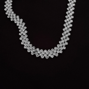 Close-up of sparkling silver rhinestone choker with multi-row crystal pave setting