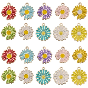 Set of twenty colorful daisy flower enamel alloy pendants for DIY jewelry crafting