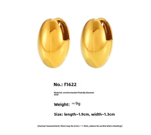 Polished gold oval titanium steel hoop earrings with size 1.9cm and weight 9g specs