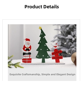 Detail of Nordic wooden Santa and reindeer tabletop decor with Merry Christmas sign