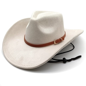 Western Cowboy Hat Faux Suede With Leather Strap And Adjustable Windproof Rope Outdoor Travel Sun Protection Wide Brim