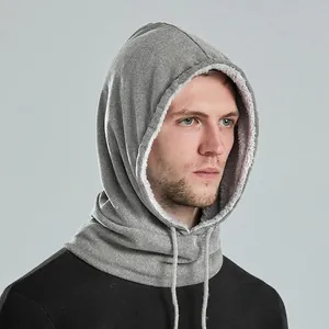 Masque à capuche d'hiver gris coupe-vent avec doublure polaire blanche et cordon de serrage