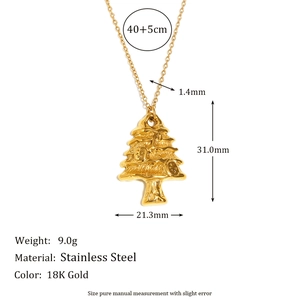18K gold plated stainless steel Christmas tree pendant necklace with sizing dimensions