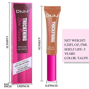 Detailed view of Taupe fiber brow mascara with dimensions and vegan formula packaging