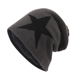 Deep grey knit star beanie with thick fleece lining for warmth and street style fashion