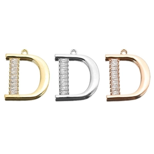 Letter D pendant charms in gold silver and rose gold with sparkling zircon stones