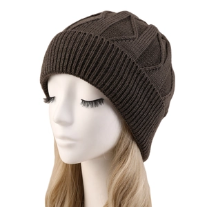 Gorro de punto marrón oscuro con diseño ondulado, gorro de invierno cálido y elástico unisex