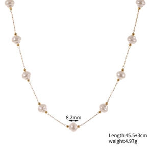 Detailed view of baroque pearl necklace with 8.2mm pearls and 45.5cm gold chain