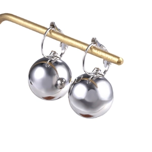 Minimalist silver spherical drop earrings with high-polish mirror finish and ear hooks