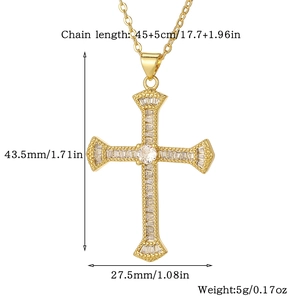 Detailed size specifications for gold plated cross necklace with zircon stones