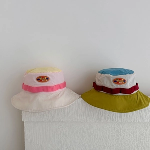 Kids quick-dry patchwork bucket hat with sun protection and breathable mesh design