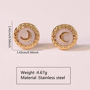 Vintage moon enamel earrings with pink marble texture in hammered stainless steel
